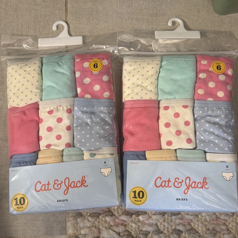 Cat & Jack Girls Briefs Size 6 Pastel Polka Dot 20 Pack 100% Cotton Underwear